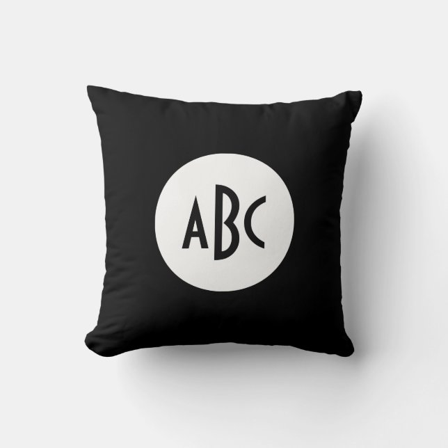 Wit en Zwart Cirkel Monogram Kussen (Voorkant)