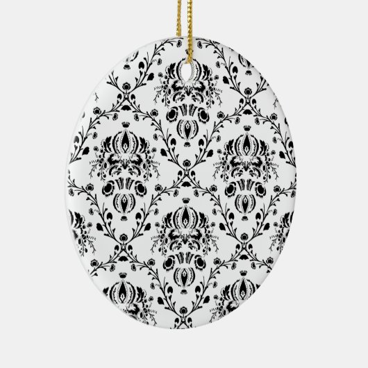 Wit en Zwart Damast Keramisch Ornament (Rechts)