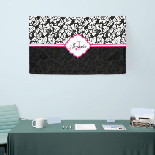 Wit en zwart Damast roze accenten Spandoek (Beurs)