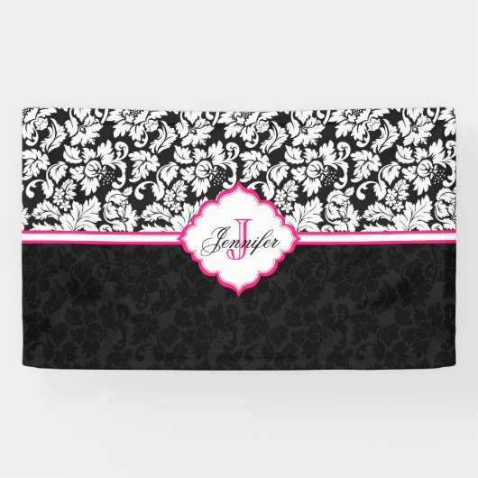 Wit en zwart Damast roze accenten Spandoek (Horizontaal)