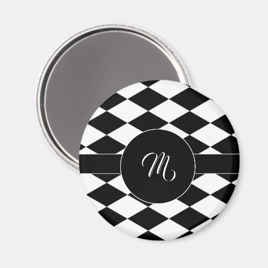 Wit en zwart diamantpatroon magneet (Voorkant / Achterkant)