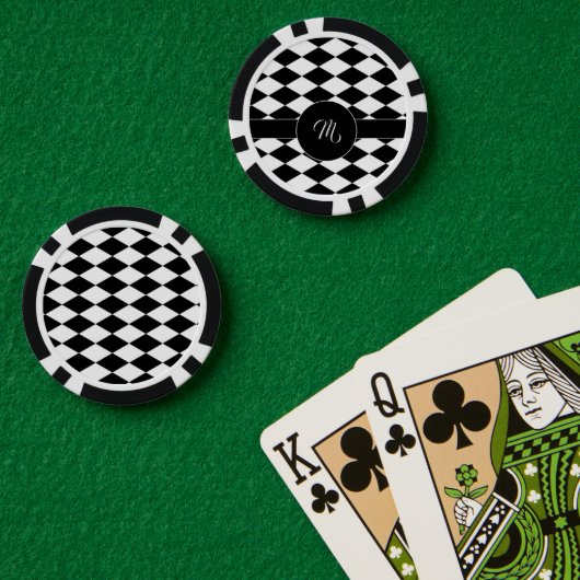 Wit en zwart diamantpatroon poker chips (Pokertafel (Dubbel))
