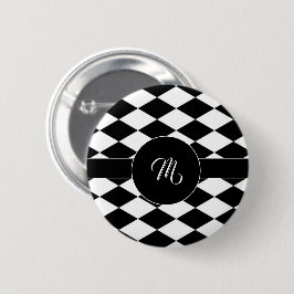 Wit en zwart diamantpatroon ronde button 5,7 cm
