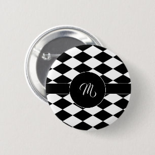Wit en zwart diamantpatroon ronde button 5,7 cm