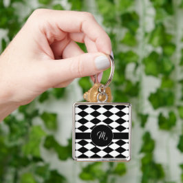Wit en zwart diamantpatroon sleutelhanger