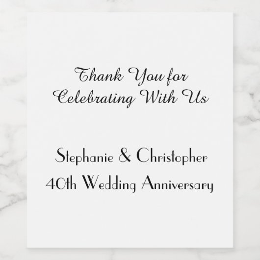 Wit en Zwart Eenvoudig Jubileum Party Wijn Etiket (Enkel label)