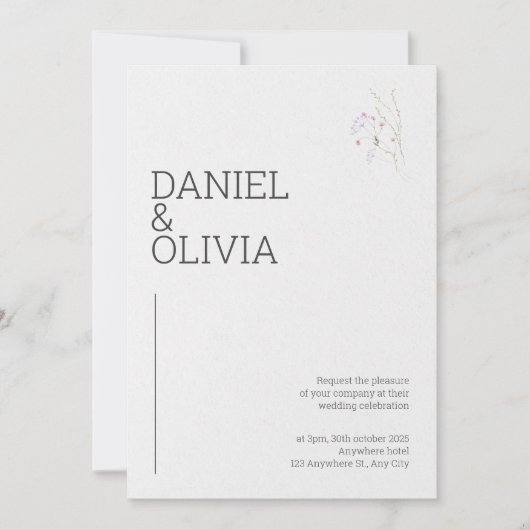 Wit en zwart eenvoudig minimalistisch bloem bruilo kaart (Voorkant)