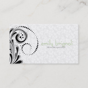 Wit en zwart Elegant Bloemen Swirl Visitekaartje