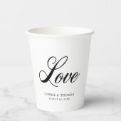 Wit en zwart Elegant Cursive Love Paper Cups Papieren Bekers (Voorkant)
