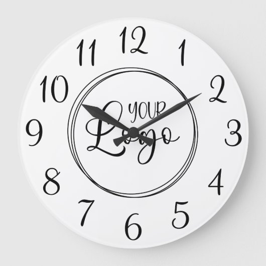 Wit en zwart elegant script nummers logo grote klok (Voorkant)