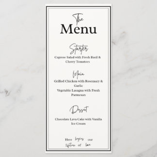 Wit en zwart elegante trouw diner menu kaart