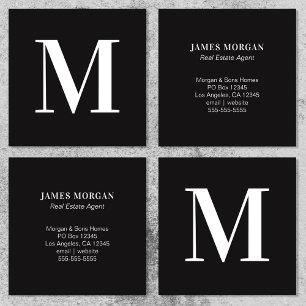 Wit en zwart enkele letter monogram vierkante visitekaartje