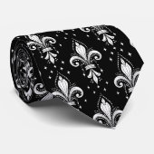 Wit en zwart fleur-de-lis naadloos patroon stropdas (Opgerold)