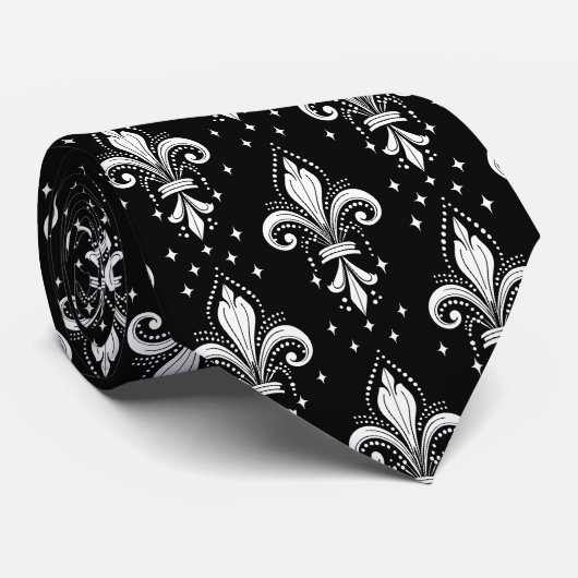 Wit en zwart fleur-de-lis naadloos patroon stropdas (Opgerold)