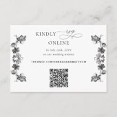 Wit en zwart Floral QR Code RSVP Weddenschap Informatiekaartje (Voorkant)
