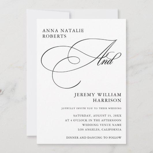 Wit en zwart fotoscript en QR code bruiloft Kaart (Voorkant)