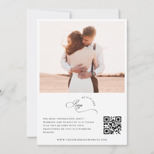 Wit en zwart fotoscript en QR code bruiloft Kaart (Achterkant)