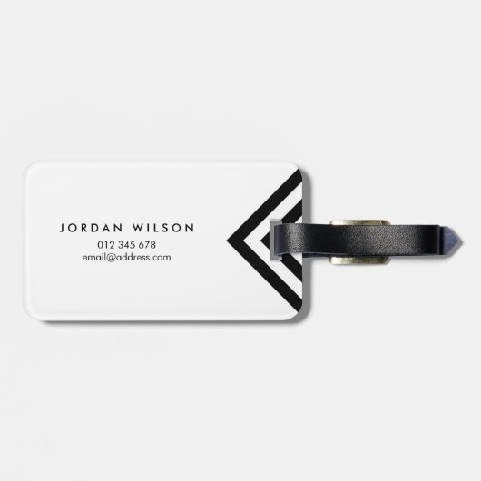 Wit en zwart gedurfde minimalistische geometrische bagagelabel (Achterkant horizontaal)