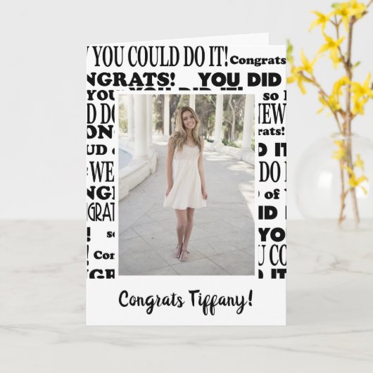 Wit en zwart Gefeliciteerd Afstudeerder Foto Kaart (Gele Bloem)