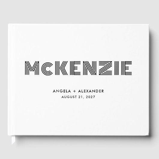 Wit en Zwart Geometrische Retro Naam Bruiloft Gastenboek (Voorkant)