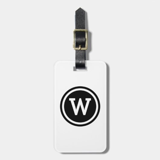 Wit en zwart geringde cirkelmonogram bagagelabel (Voorkant verticaal)
