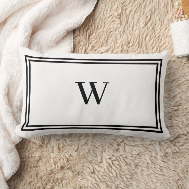 Wit en zwart gestreepte rand monogram kussen (Deken)