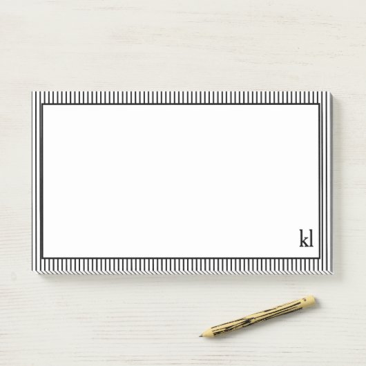 Wit en Zwart Gestreepte Rand | Monogram Post-it® Notes (Op bureau)