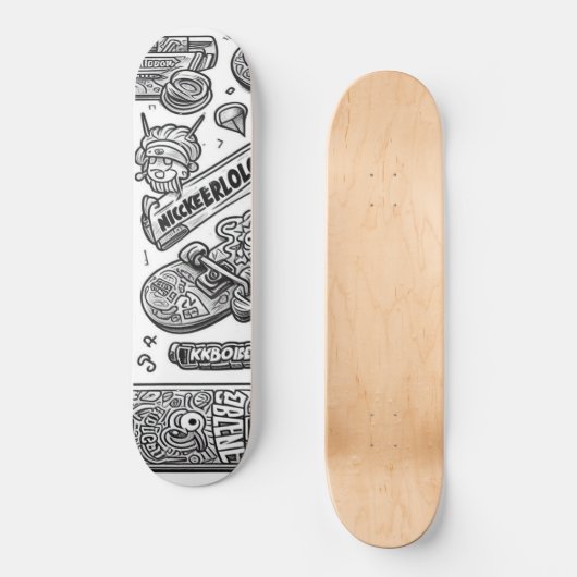 Wit en zwart graffiti ontwerp 1 persoonlijk skateboard (Voorkant)
