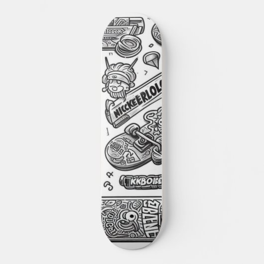 Wit en zwart graffiti ontwerp 1 persoonlijk skateboard (Voorkant)