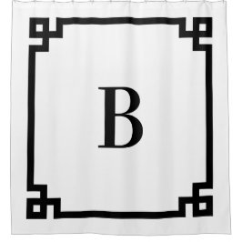 Wit en Zwart Grieks Sleutelgrens Eenvoudig Monogra Douchegordijn