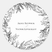 Wit en zwart groen bruiloft envelop afdichtingen ronde sticker (Voorkant)