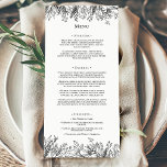 Wit en Zwart Groen Bruiloft Flat Menu<br><div class="desc">Dit White and Black Greenery Wedding Flat Menu-ontwerp biedt een klassieke combinatie van eenvoudige minimalistische typografie met een neutraal wit en zwart kleurverhaal en chique lijnkunstgroen. De moody leaf silhouet versieringen zijn kunstig ingericht om een mooie vloeiende vorm die de gepolijste geometrische elementen afzet creëer, het aanbieden van een prachtig...</div>