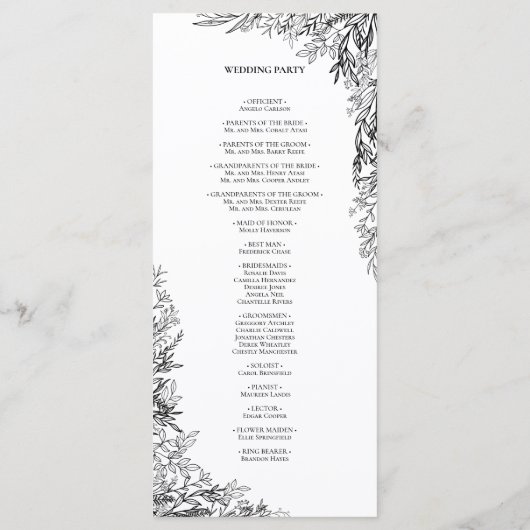 Wit en Zwart Groen Bruiloft Flat Programmakaart (Achterkant)