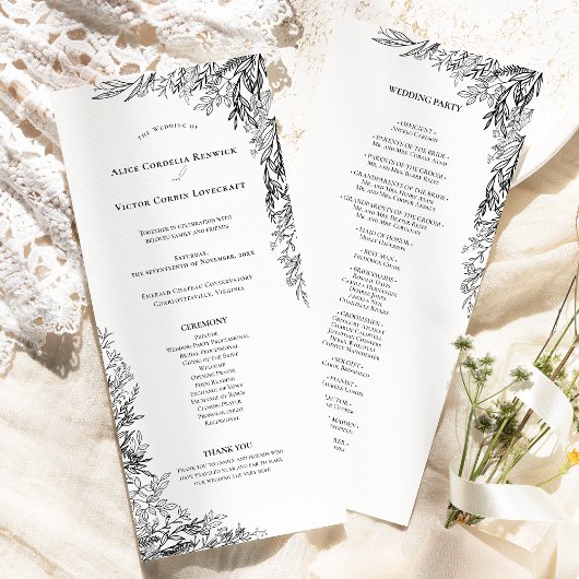 Wit en Zwart Groen Bruiloft Flat Programmakaart