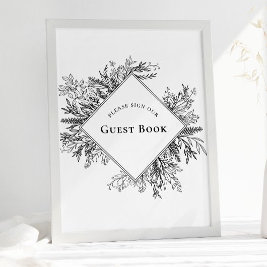 Wit en zwart groen Bruiloft Gast Boek Sign Poster