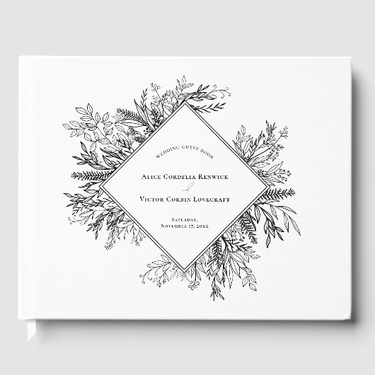 Wit en zwart groen bruiloft gastenboek (Voorkant)