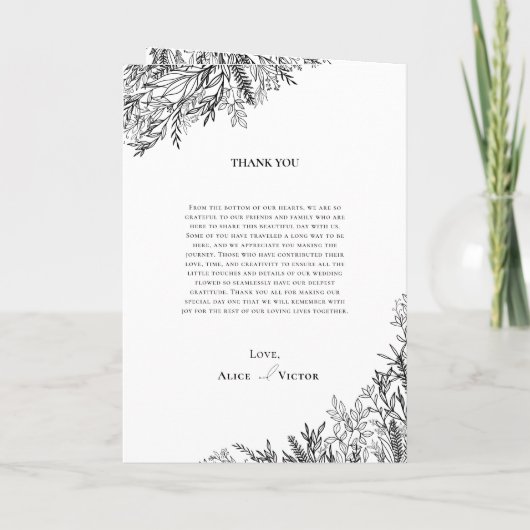 Wit en zwart groen bruiloft gevouwen programma (Achterkant)