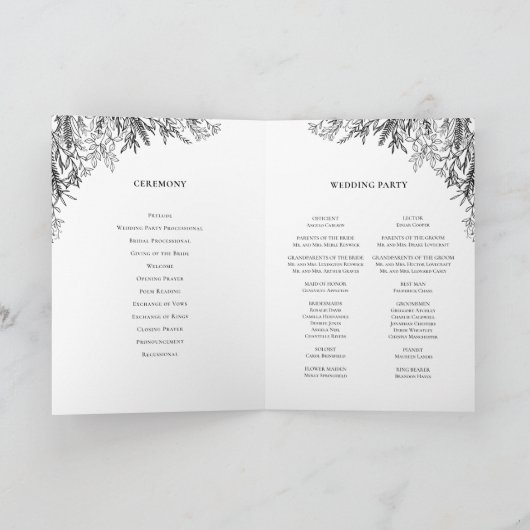 Wit en zwart groen bruiloft gevouwen programma (Binnen)