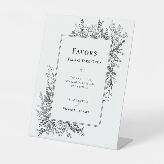 Wit en zwart groen bruiloft gunsten reclamebord met voetstuk (Voorkant)