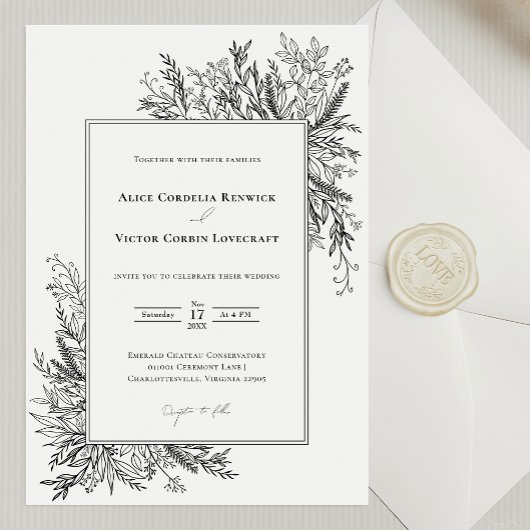 Wit en zwart groen bruiloft kaart