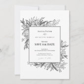 Wit en Zwart Groen Bruiloft Monogram Save The Date (Voorkant)