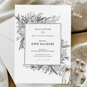Wit en Zwart Groen Bruiloft Monogram Save The Date