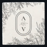 Wit en Zwart Groen Bruiloft Monogram Stenen Onderzetter<br><div class="desc">Dit White and Black Greenery Wedding Monogram Stone Onderzetter ontwerp biedt een klassieke combinatie van eenvoudige minimalistische typografie met een neutraal wit en zwart kleurverhaal en chique lijnkunstgroen. De moody blad silhouet versieringen zijn kunstig gerangschikt om een prachtige vloeiende vorm die de gepolijste geometrische elementen, het aanbieden van een prachtig...</div>