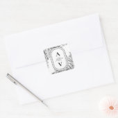 Wit en Zwart Groen Bruiloft Monogram Vierkante Sticker (Envelop)