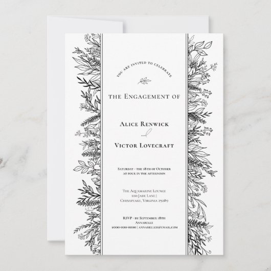 Wit en zwart groen bruiloft verlovingsfeest kaart (Voorkant)