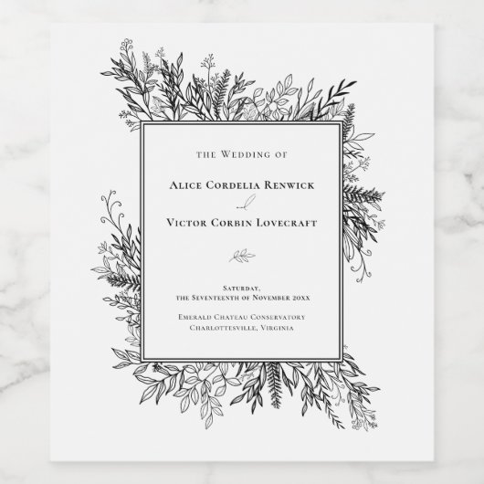 Wit en zwart groen bruiloft wijn etiket (Enkel label)