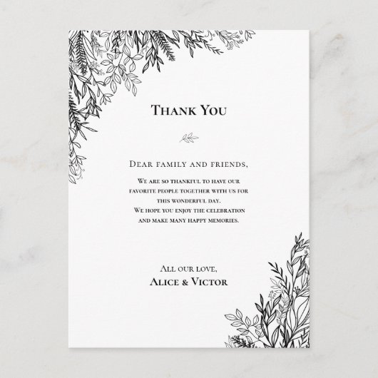 Wit en Zwart Groen Receptie Dank u Kaart (Voorkant)