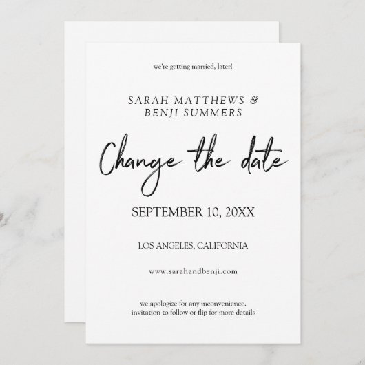 Wit en zwart handschrift Verander de Datum - Wit Kaart (Voorkant / Achterkant)