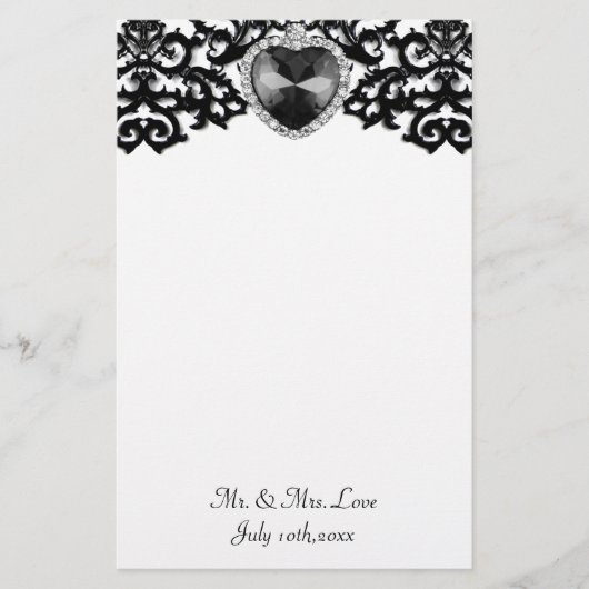 Wit en zwart  Hart Pendant Weddenschap Briefpapier (Voorkant)