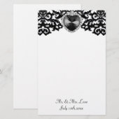 Wit en zwart  Hart Pendant Weddenschap Briefpapier (Voorkant / Achterkant)